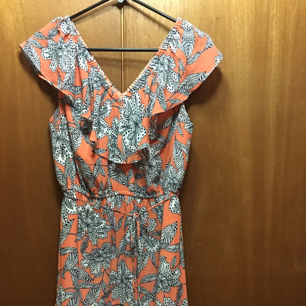 LOFT Abstract Floral Flounce Dress